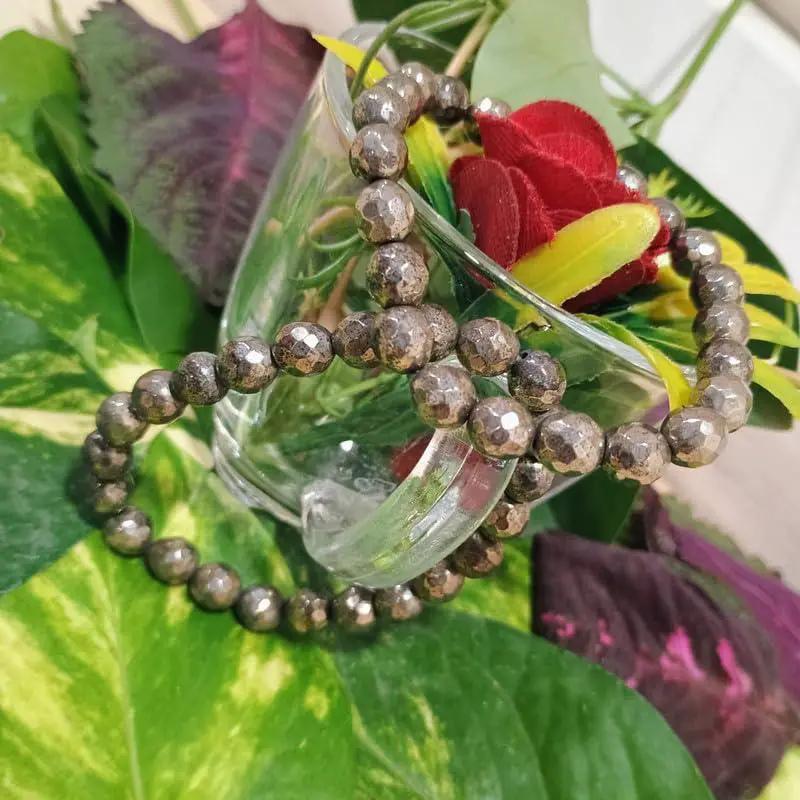 Golden Pyrite Diamond Cut Bracelet - Stretchable for Astrology & Meditation by Brahmatells