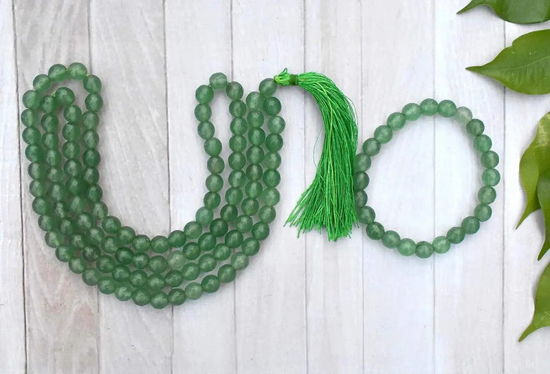 Green Aventurine Mala & Bracelet Set - 8mm Diamond Cut Beads by Brahmatells