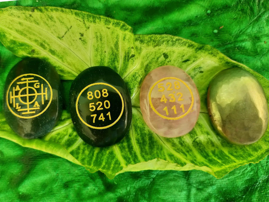 Green Aventurine Tumble Grid with Zibu Symbols by Brahmatells