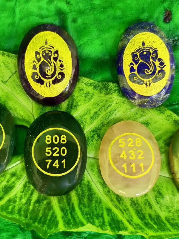 Green Aventurine Tumble Grid with Zibu Symbols by Brahmatells