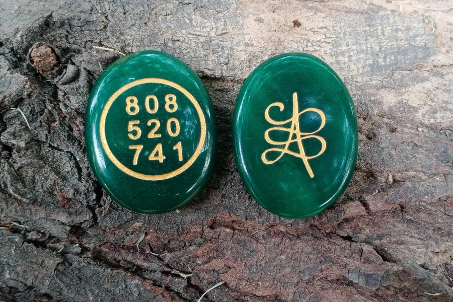 Green Aventurine Tumble With Zibu Symbol by Brahmatells