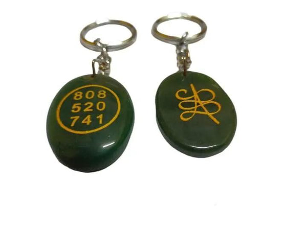 Green Jade Crystal Stone Money Switch Word Zibu Symbol Key Chain by brahmatells
