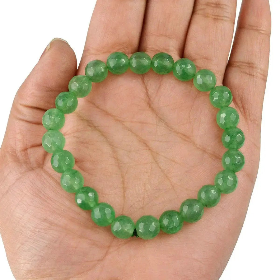 Green Jade Diamond Cut Bracelet - 8mm Beads for Reiki Healing by Brahmatells
