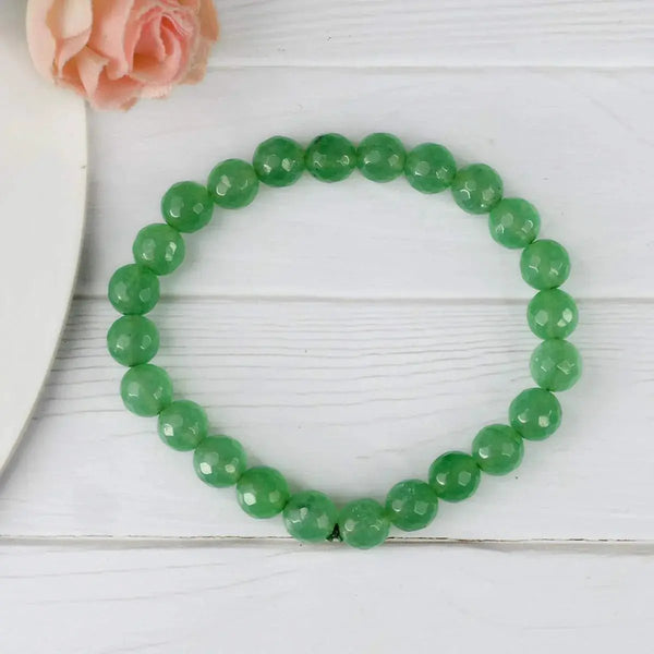 Green Jade Diamond Cut Bracelet - 8mm Beads for Reiki Healing by Brahmatells