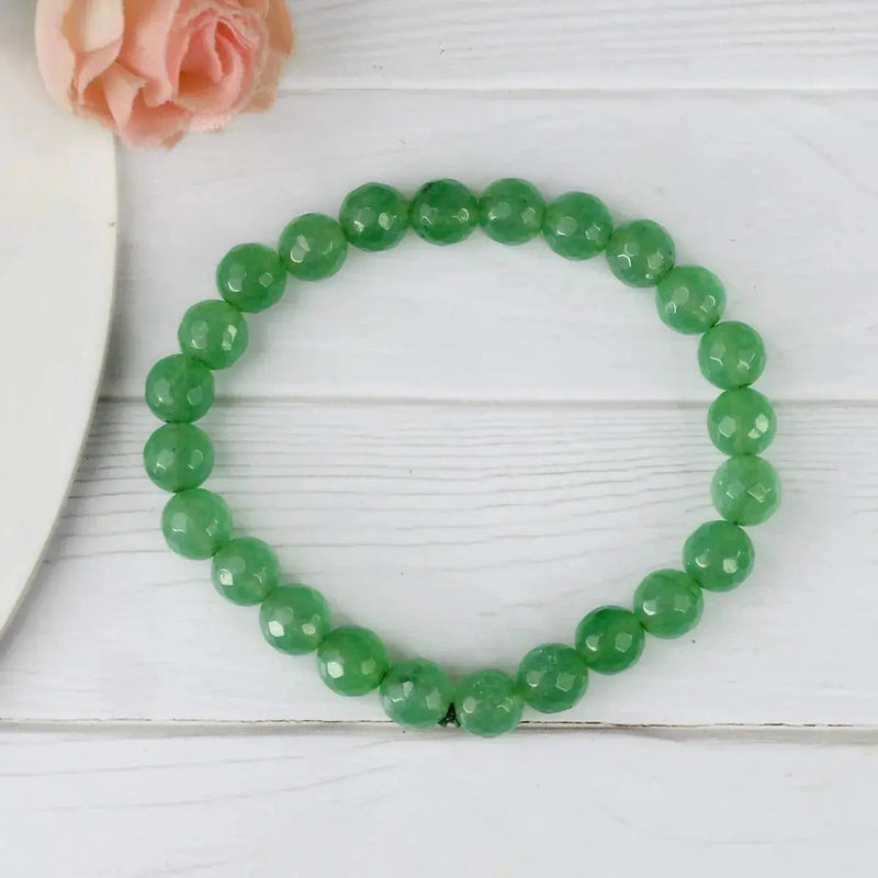 Green Jade Diamond Cut Bracelet - 8mm Beads for Reiki Healing by Brahmatells