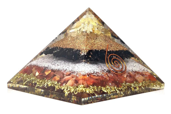 Handmade Citrine, Black Tourmaline & Red Carnelian Pyramid by Brahmatells