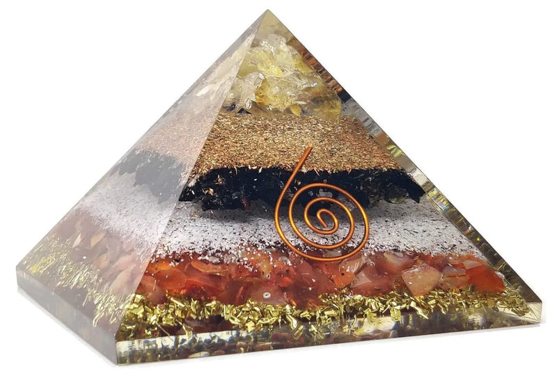Handmade Citrine, Black Tourmaline & Red Carnelian Pyramid by Brahmatells