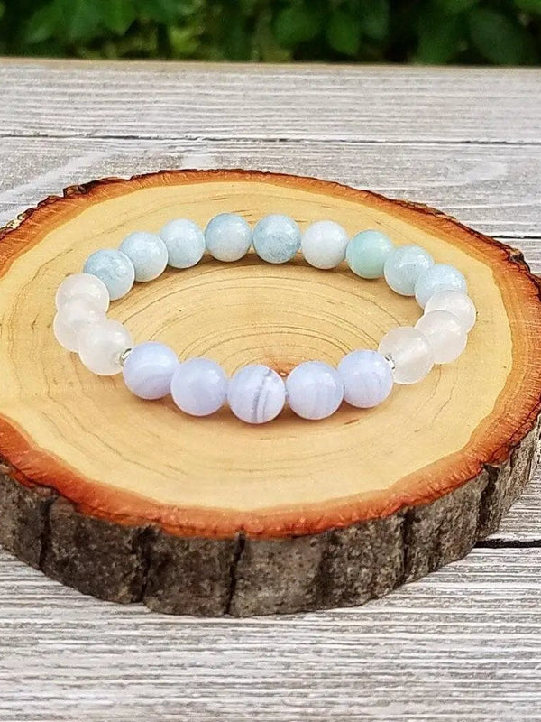 Handmade Selenite, Blue Lace Agate & Aquamarine Anxiety Relief Bracelet | Brahmatells by brahmatells