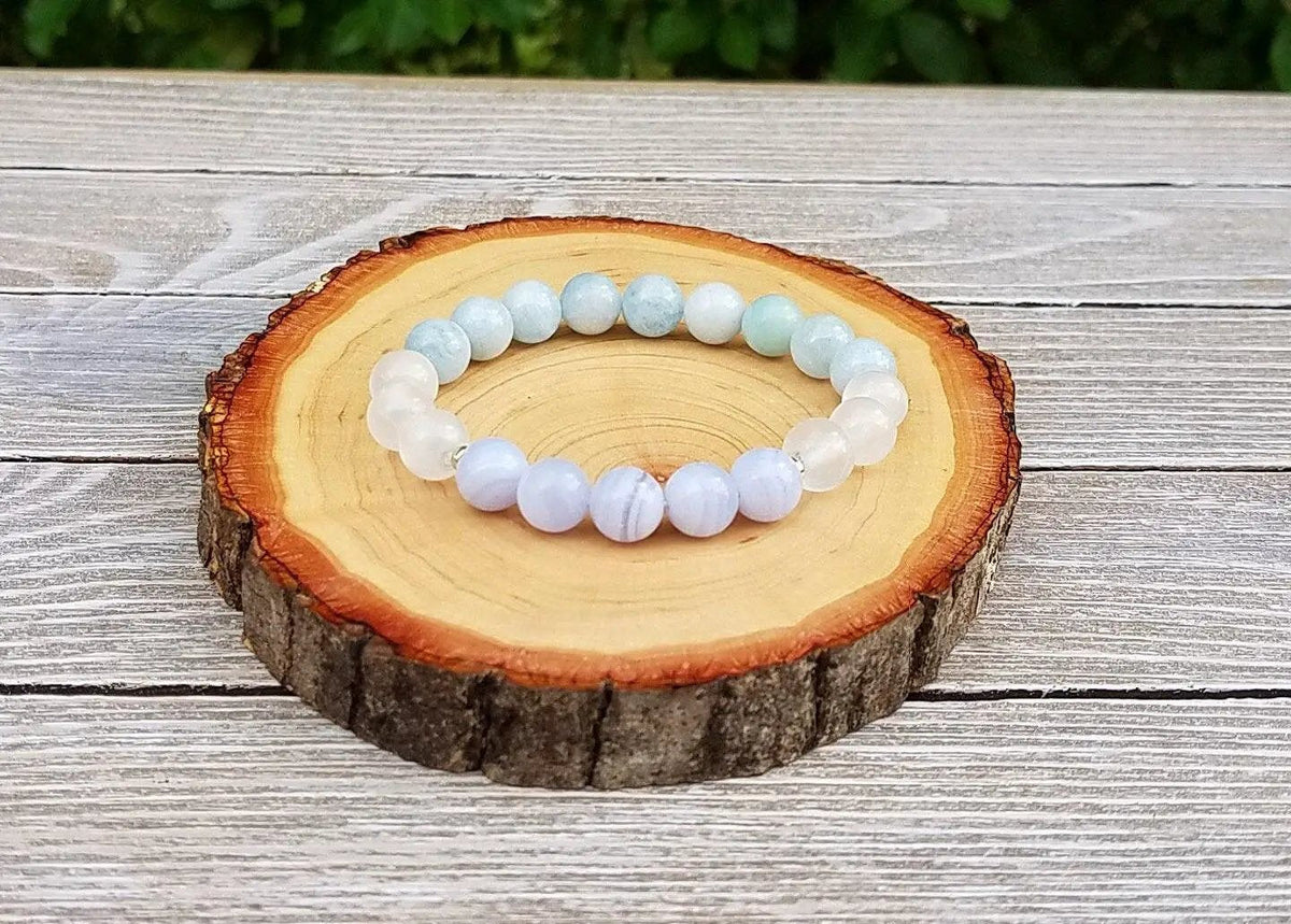Handmade Selenite, Blue Lace Agate & Aquamarine Anxiety Relief Bracelet | Brahmatells by brahmatells