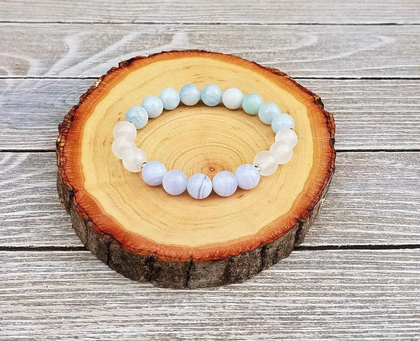 Handmade Selenite, Blue Lace Agate & Aquamarine Anxiety Relief Bracelet | Brahmatells by brahmatells