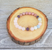 Heart Chakra Healing Bracelet - Beryl, Amethyst, Rose Quartz, Rhodonite | Brahmatells by Brahmatells