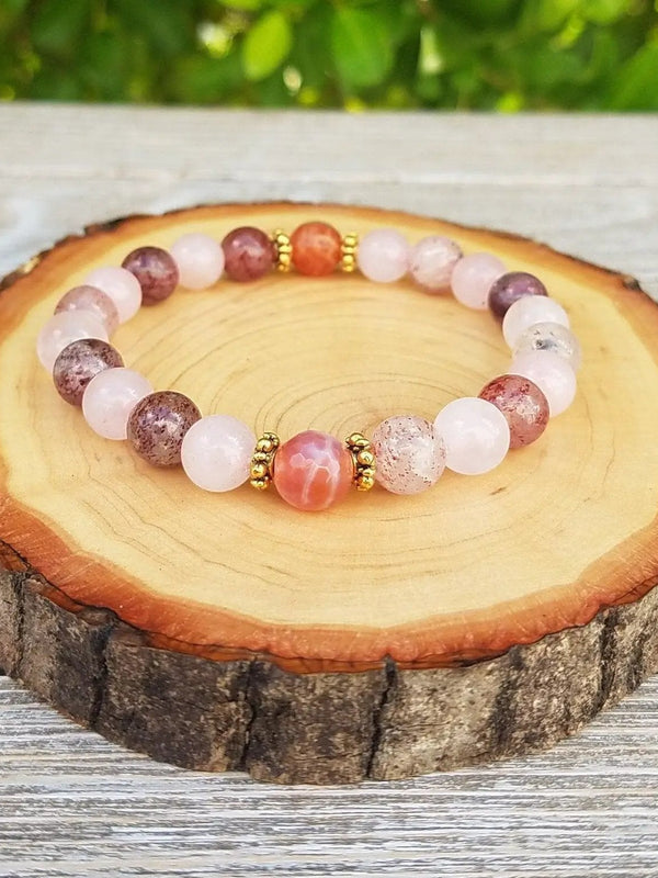 Heart Chakra Love Bracelet: Strawberry & Rose Quartz | Brahmatells by Brahmatells