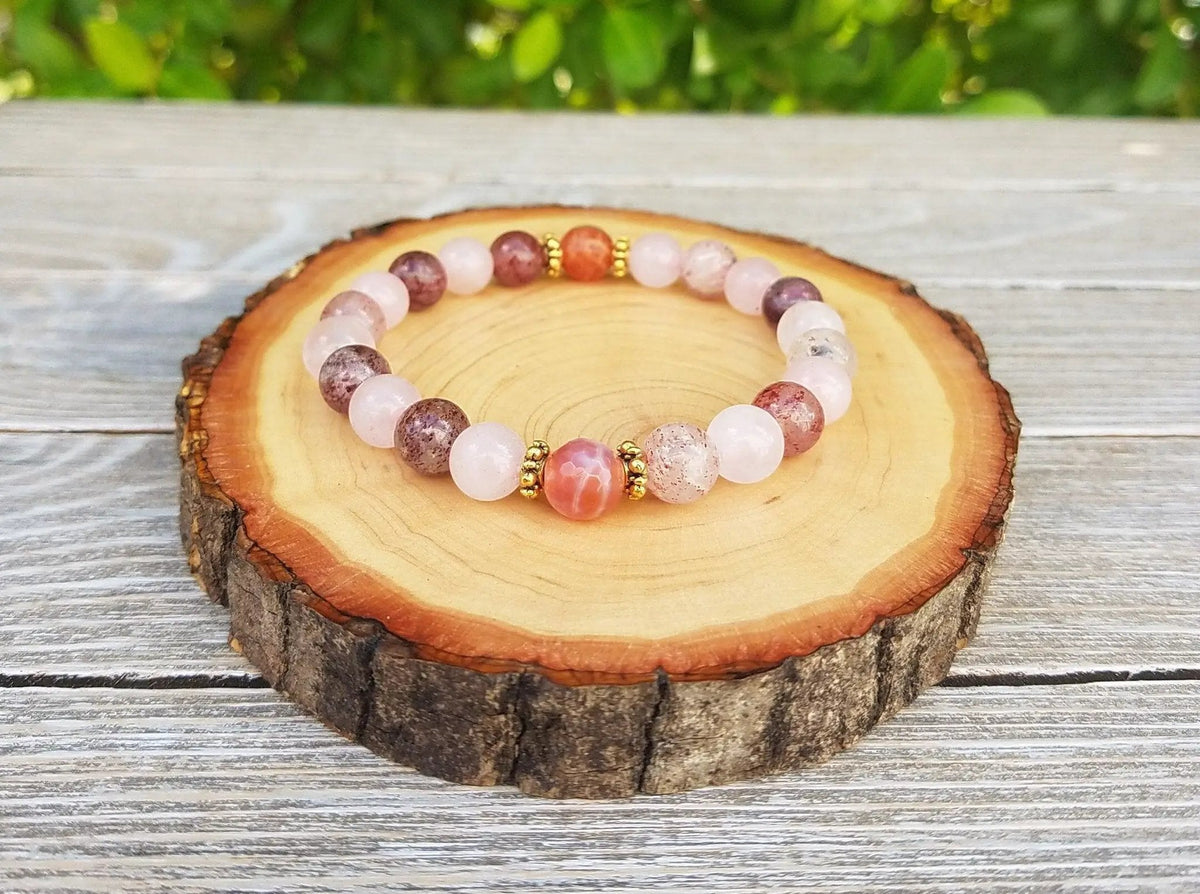 Heart Chakra Love Bracelet: Strawberry & Rose Quartz | Brahmatells by Brahmatells