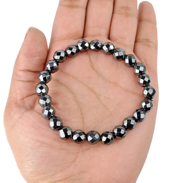 Hematite Diamond Cut Bracelet - 8mm Beads for Reiki Healing by Brahmatells