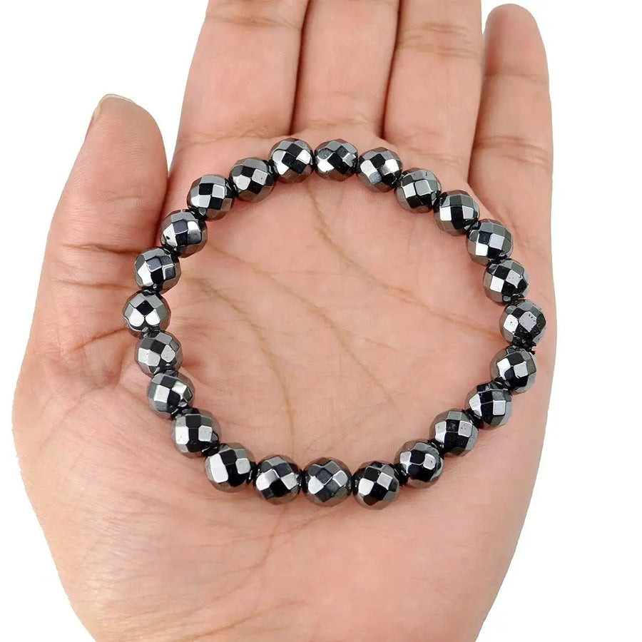 Hematite Diamond Cut Bracelet - 8mm Beads for Reiki Healing by Brahmatells
