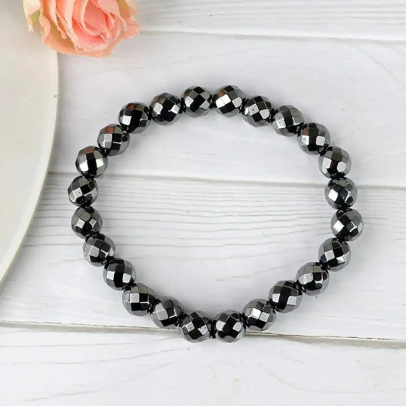 Hematite Diamond Cut Bracelet - 8mm Beads for Reiki Healing by Brahmatells
