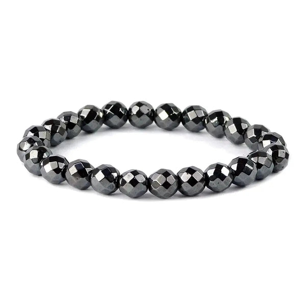 Hematite Diamond Cut Bracelet - 8mm Beads for Reiki Healing by Brahmatells