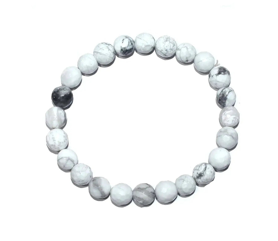 Howlite Chakra Healing Bracelet - 8mm Diamond Cut Beads by Brahmatells