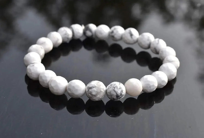 Howlite Chakra Healing Bracelet - 8mm Diamond Cut Beads by Brahmatells