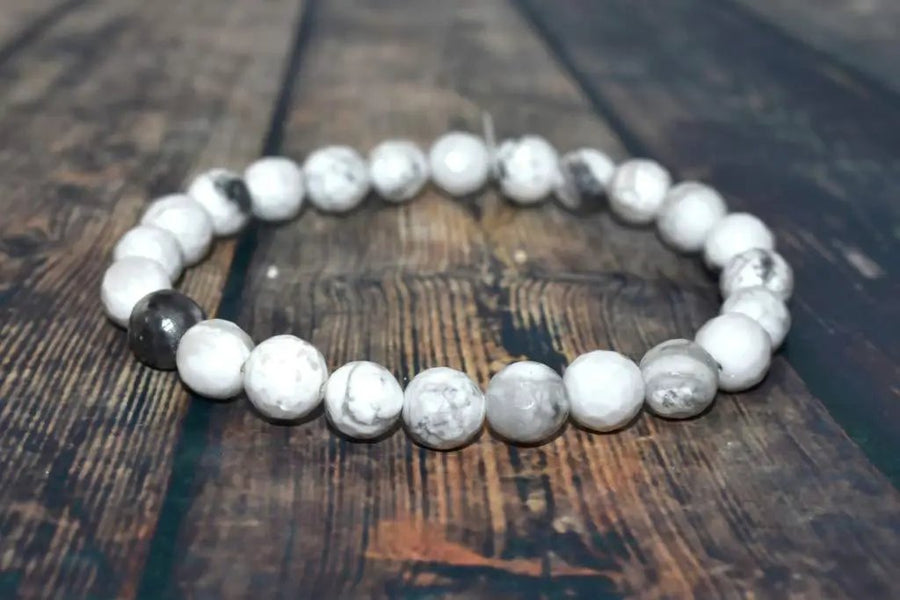 Howlite Chakra Healing Bracelet - 8mm Diamond Cut Beads by Brahmatells