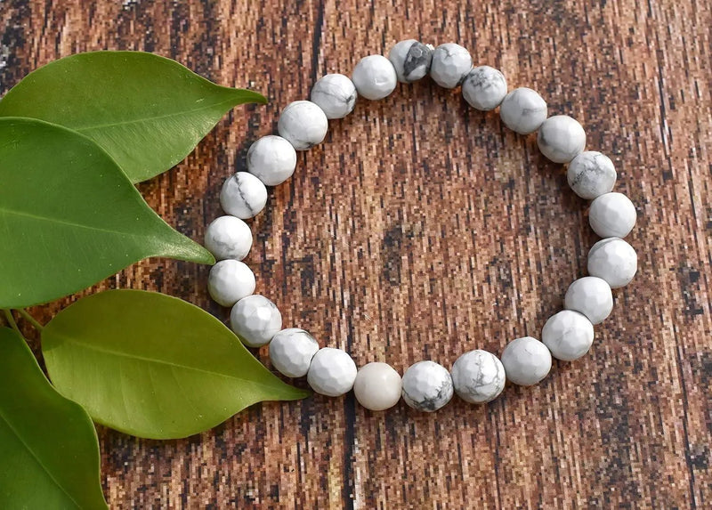 Howlite Chakra Healing Bracelet - 8mm Diamond Cut Beads by Brahmatells