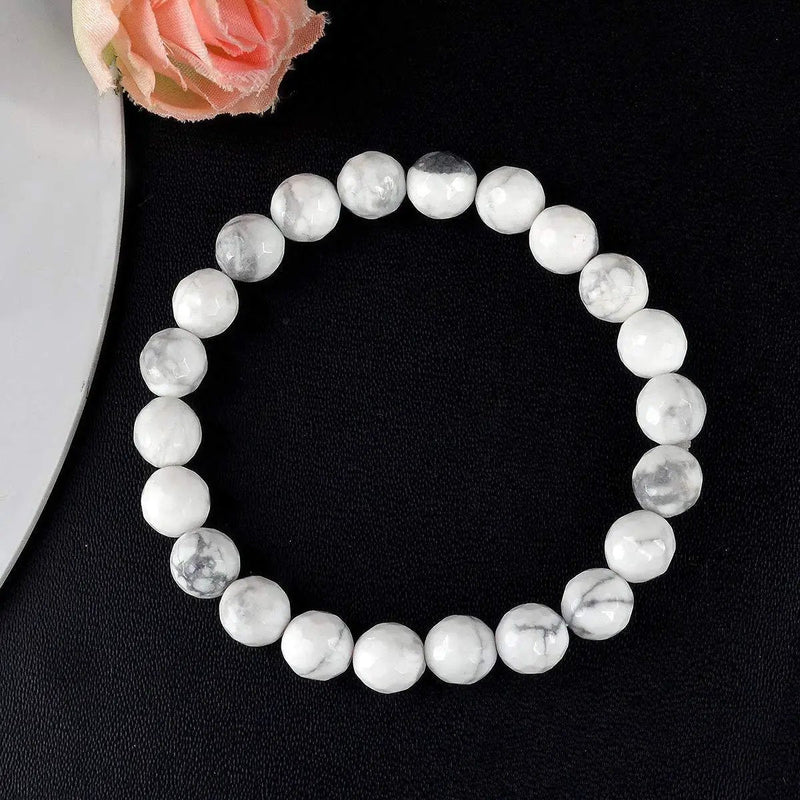 Howlite Diamond Cut Bracelet - 8mm Beads for Reiki Healing by Brahmatells