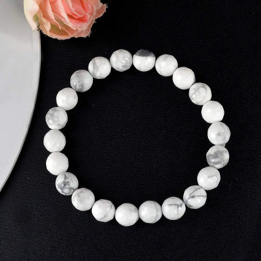 Howlite Diamond Cut Bracelet - 8mm Beads for Reiki Healing by Brahmatells