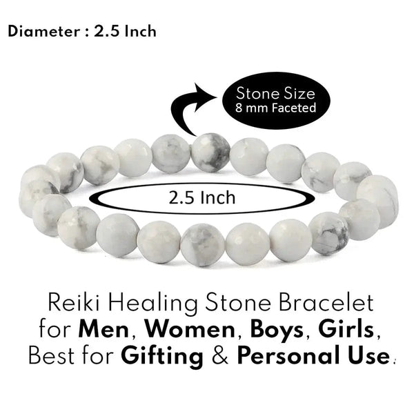 Howlite Diamond Cut Bracelet - 8mm Beads for Reiki Healing by Brahmatells