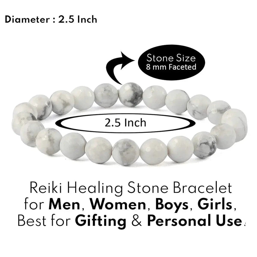 Howlite Diamond Cut Bracelet - 8mm Beads for Reiki Healing by Brahmatells