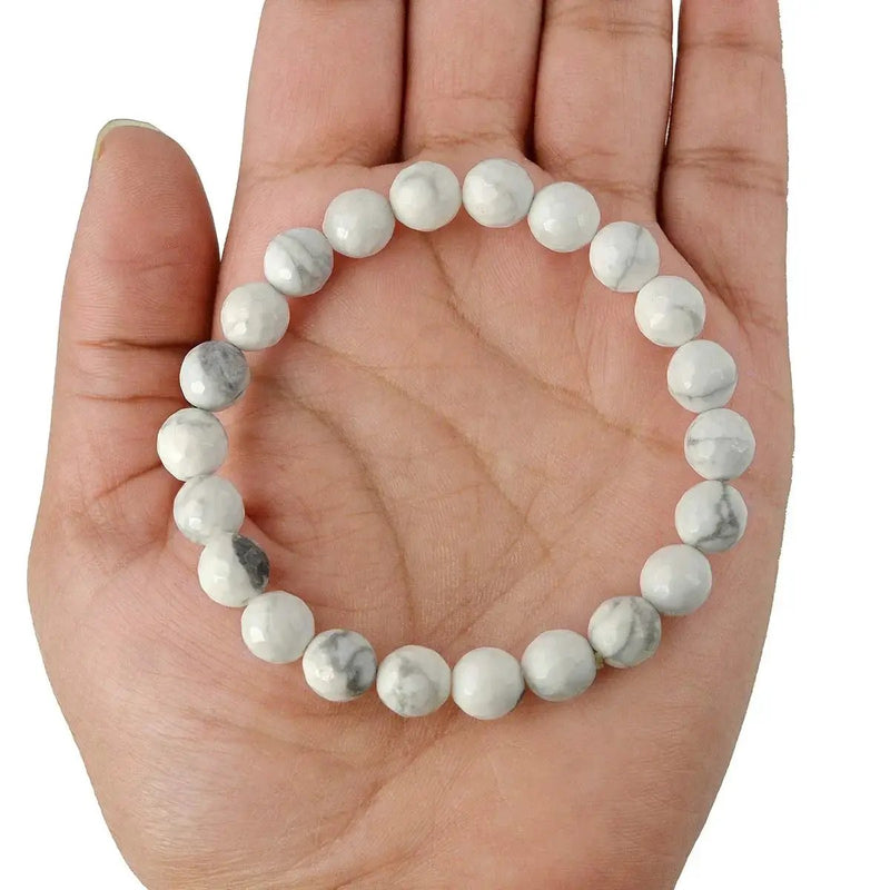 Howlite Diamond Cut Bracelet - 8mm Beads for Reiki Healing by Brahmatells