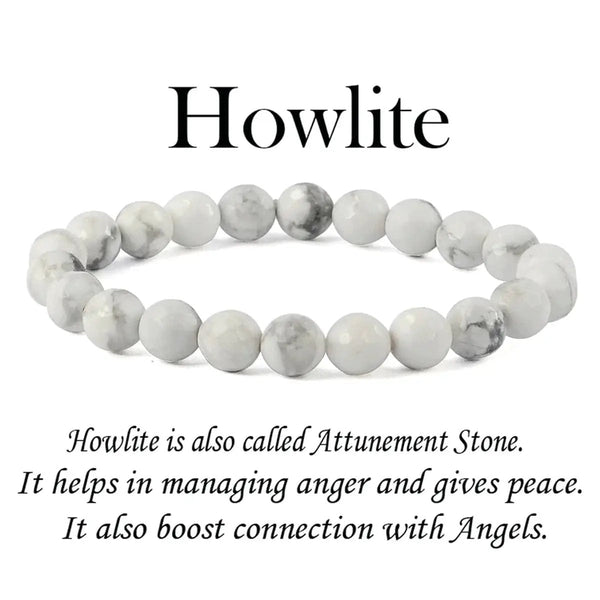 Howlite Diamond Cut Bracelet - 8mm Beads for Reiki Healing by Brahmatells