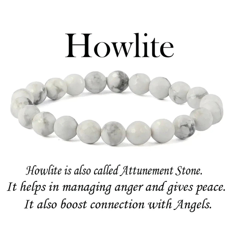 Howlite Diamond Cut Bracelet - 8mm Beads for Reiki Healing by Brahmatells