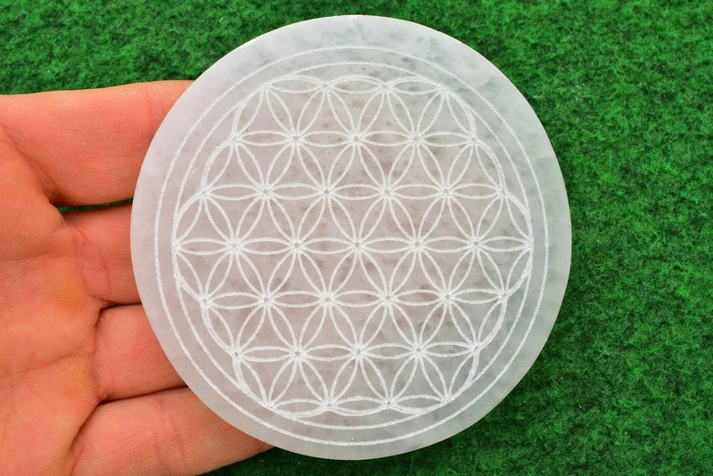 Brahmatells 3-Inch Selenite Charging Plate with Sri Yantra by Brahmatells