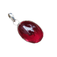 Jam Red Ruby Manak Oval Pendant in Silver - Sun's Brilliance | Brahmatells by Brahmatells
