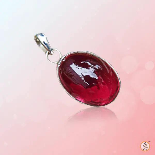 Jam Red Ruby Manak Oval Pendant in Silver - Sun's Brilliance | Brahmatells by Brahmatells