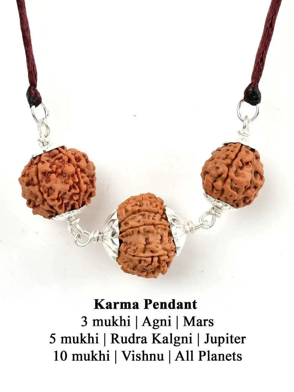 Karma Pendant with 3, 5, and 10 Mukhi Rudraksha | Brahmatells by Brahmatells