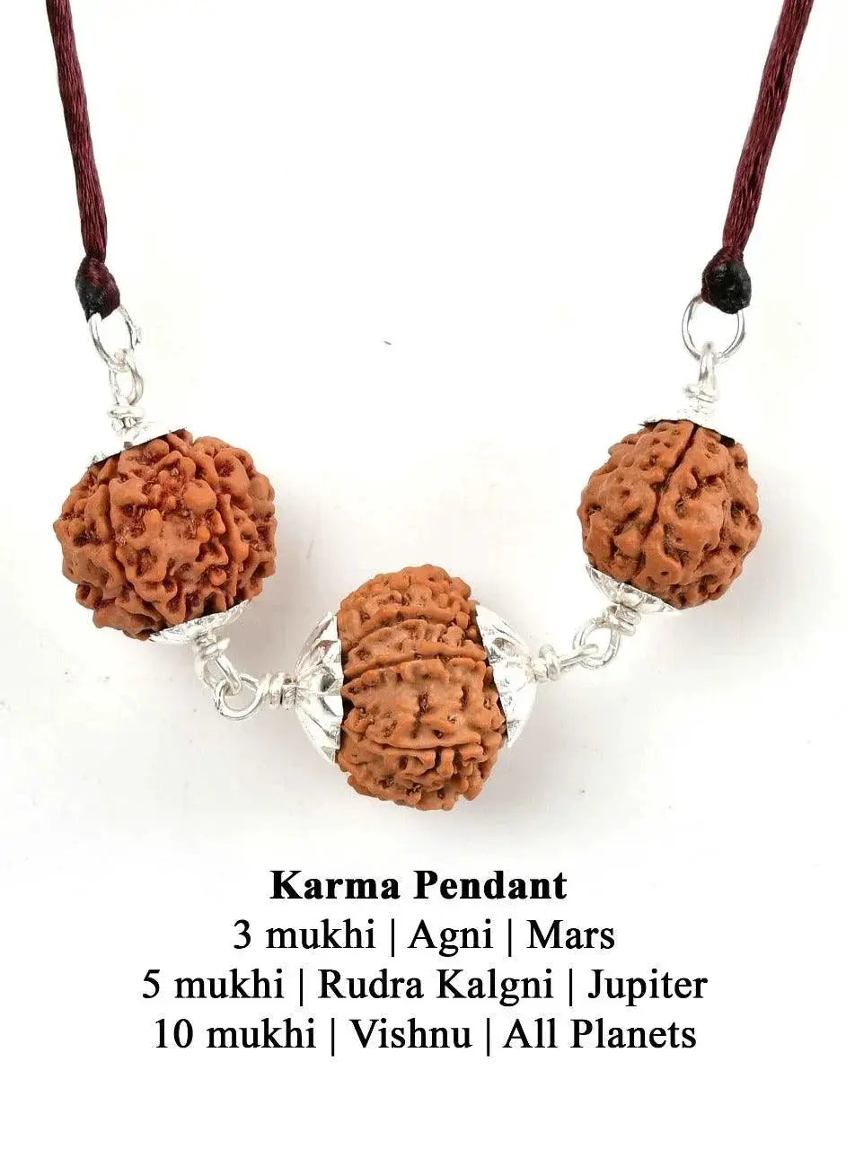Karma Pendant with 3, 5, and 10 Mukhi Rudraksha | Brahmatells by Brahmatells