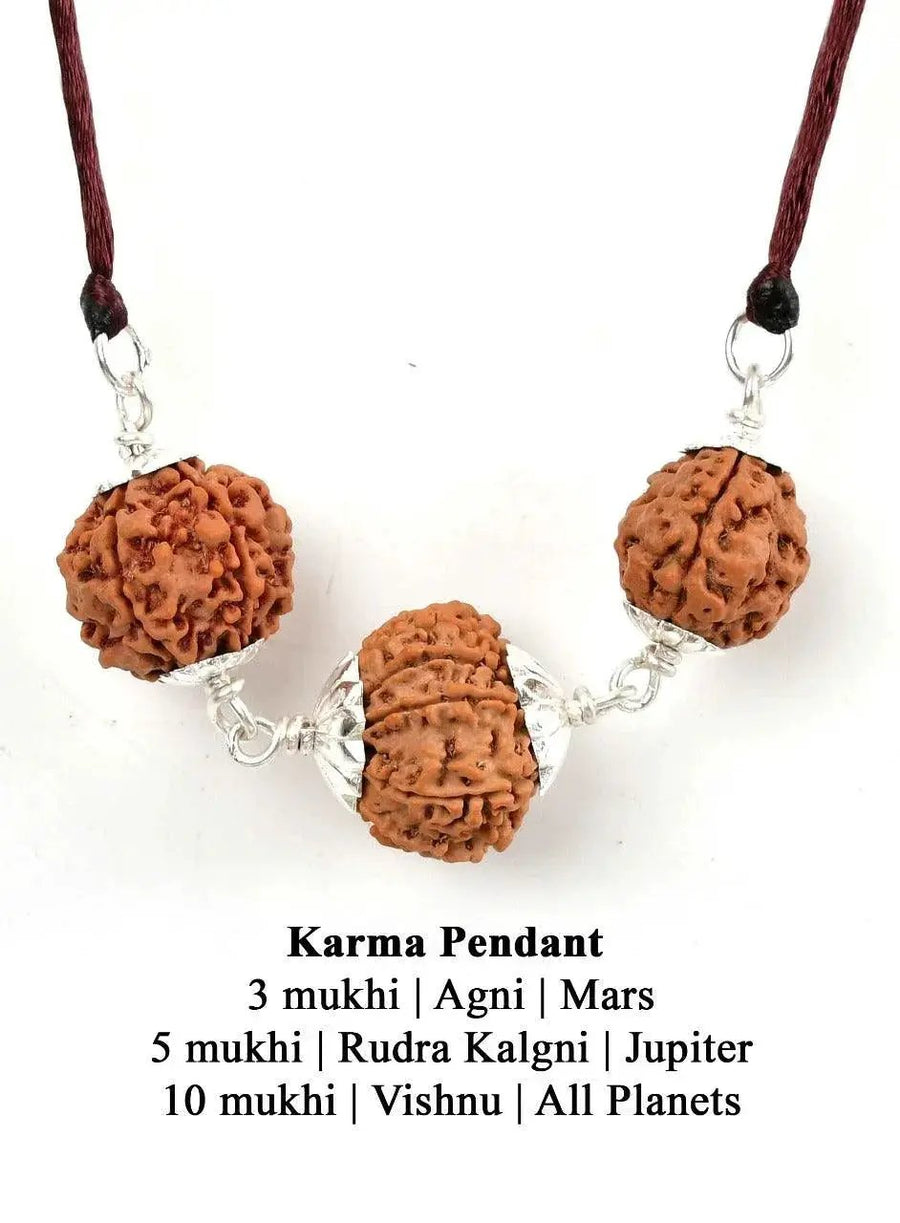 Karma Pendant with 3, 5, and 10 Mukhi Rudraksha | Brahmatells by Brahmatells