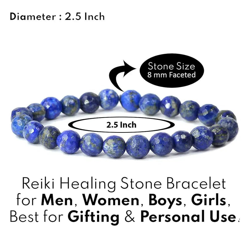 Lapis Lazuli Diamond Cut Bracelet - 8mm Beads for Reiki Healing by Brahmatells