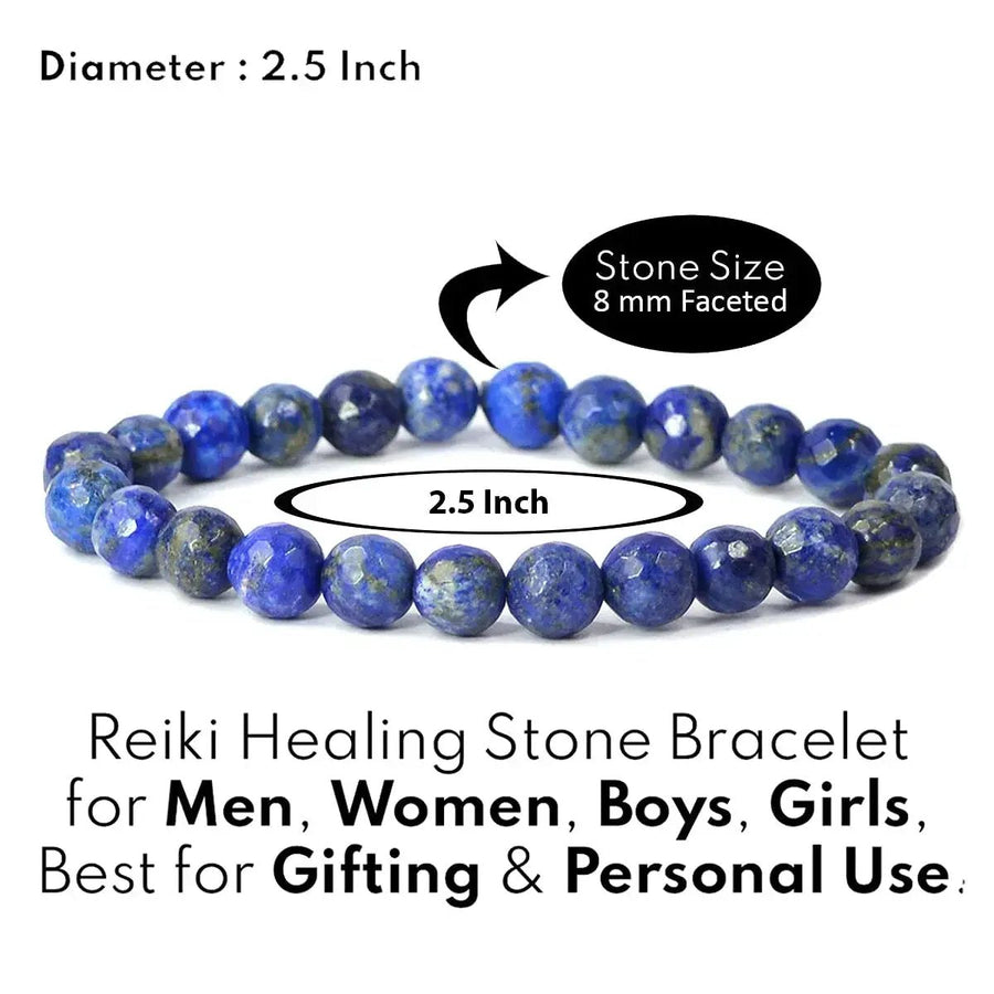 Lapis Lazuli Diamond Cut Bracelet - 8mm Beads for Reiki Healing by Brahmatells