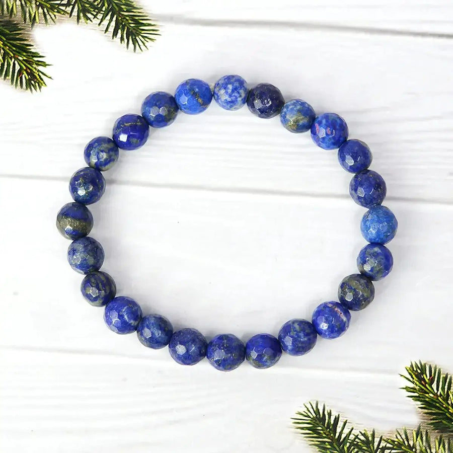 Lapis Lazuli Diamond Cut Bracelet - 8mm Beads for Reiki Healing by Brahmatells