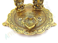 Laxmi Ganesh Pooja Thali in Metal with Deepak and Dhoopbatti Stand | Colour: Gold by Brahmatells
