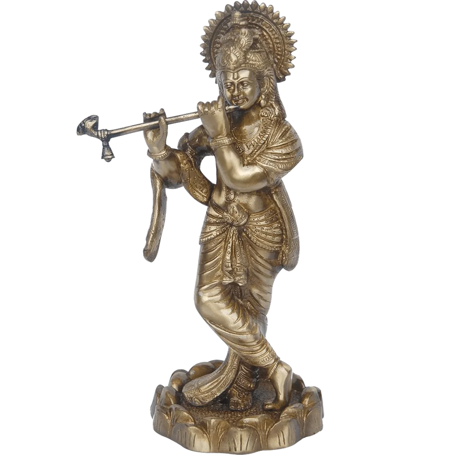 Lord Krishna Brassware Statue In Antique Finish by Brahmatells