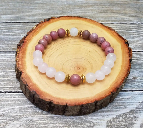 Love and Heart Chakra Healing Bracelet - Rhodonite & Rose Quartz | Brahmatells by Brahmatells