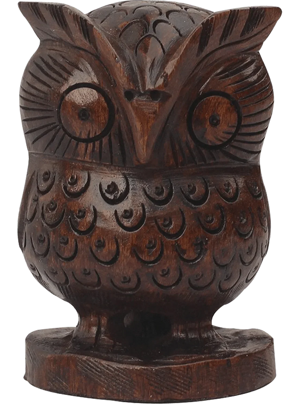 Lucky Owl Statue with Googly Eyes - Wooden Owl Figurines & Statues by Brahmatells