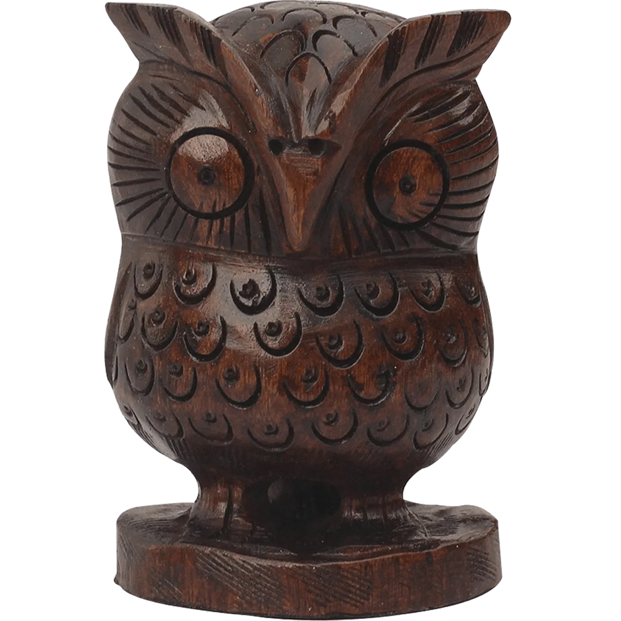 Lucky Owl Statue with Googly Eyes - Wooden Owl Figurines & Statues by Brahmatells