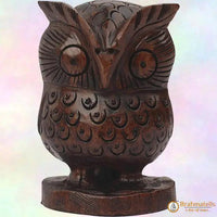 Lucky Owl Statue with Googly Eyes - Wooden Owl Figurines & Statues by Brahmatells