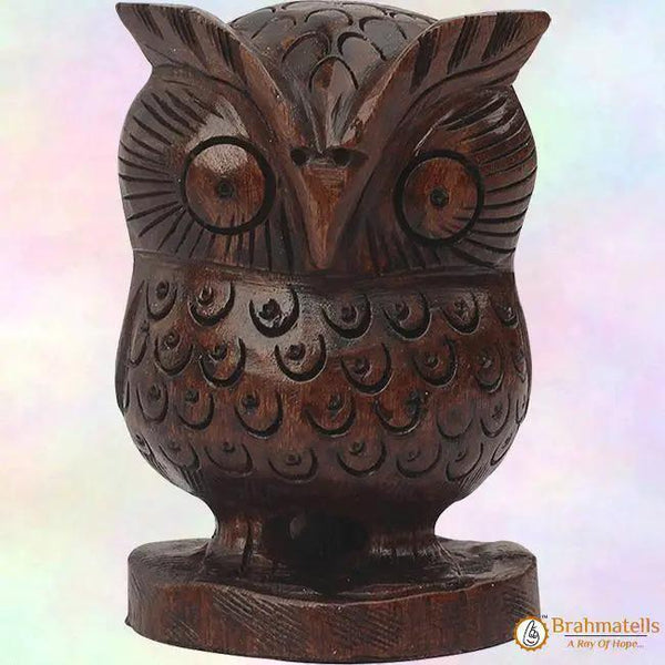 Lucky Owl Statue with Googly Eyes - Wooden Owl Figurines & Statues by Brahmatells