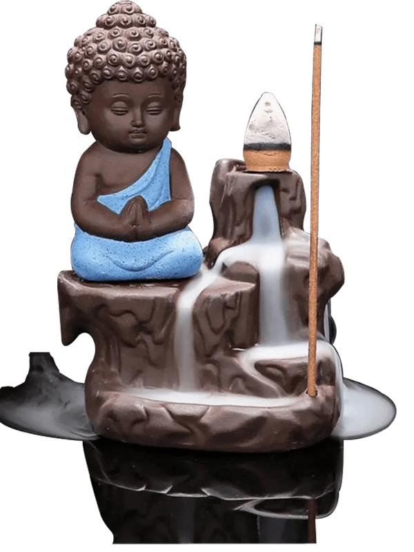 Meditating Little baby Monk Buddha Smoke Backflow (Polyresin, Multicolor) by Brahmatells