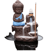 Meditating Little baby Monk Buddha Smoke Backflow (Polyresin, Multicolor) by Brahmatells